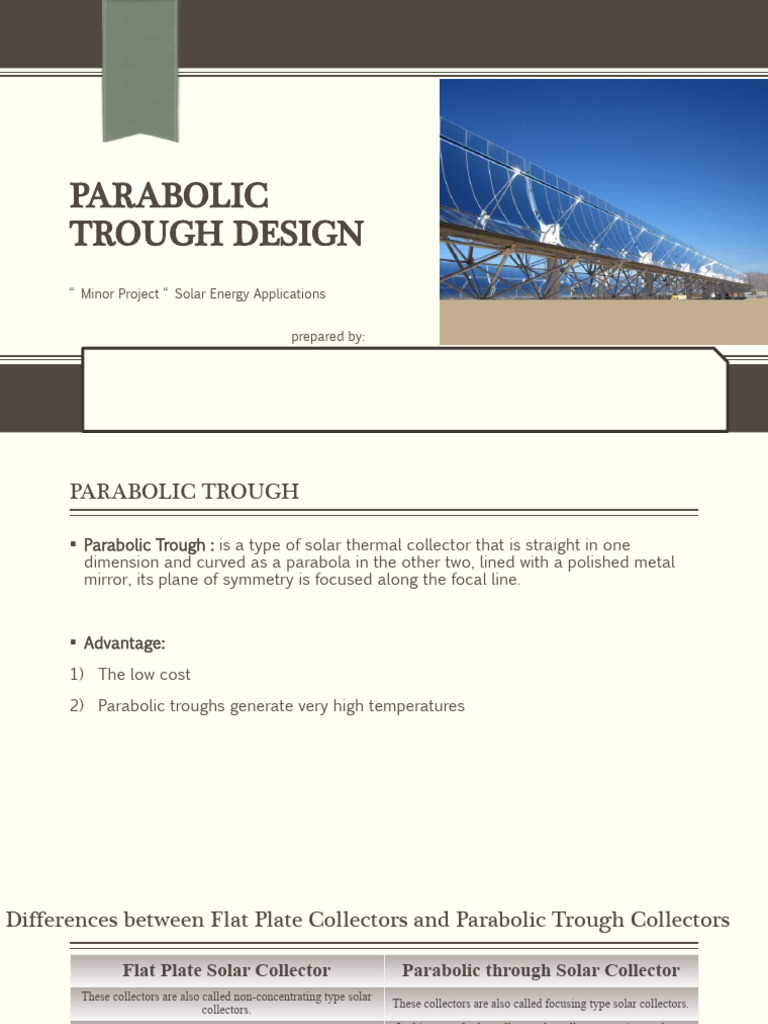 Parabolic Trough Design for Solar Heating | PDF | Heat Transfer | Mirror