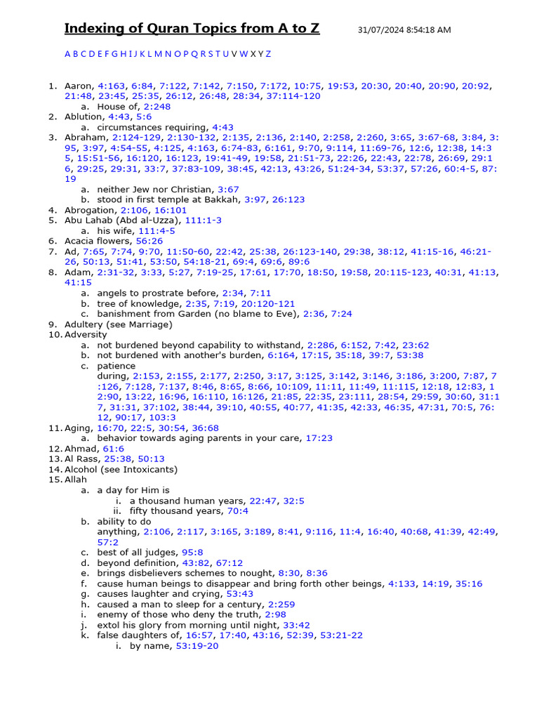 Quran Topics | PDF | God In Islam | Prophets And Messengers In Islam