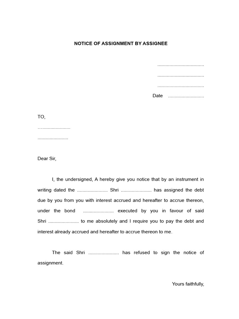 Notice of Assignment by Assignee | PDF