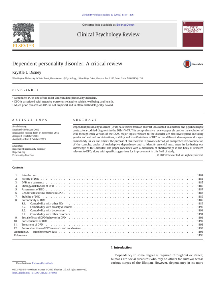 Dependent Personality Disorder Review | PDF | Diagnostic And ...