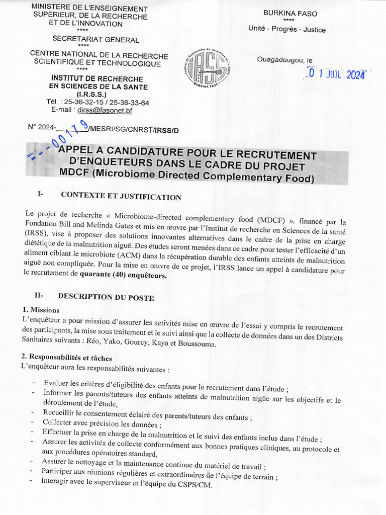 MDCF Appel Candidature Enqueteurs | PDF