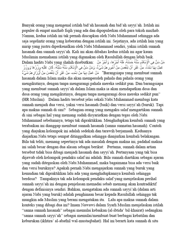 Makna Sunnah Hasanah Dan Sunnah Sayyi'Ah Dalam Sabda Rasulullah | PDF ...