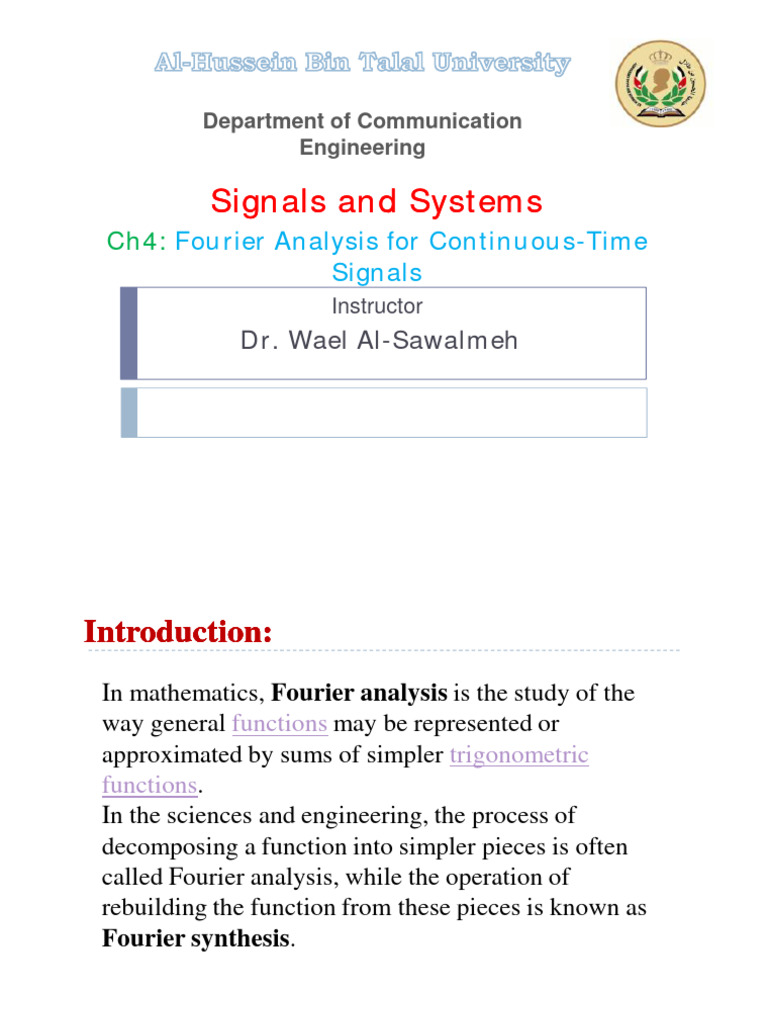 Fourier Analysis of Continuous-Time Signals | PDF | Fourier Transform ...