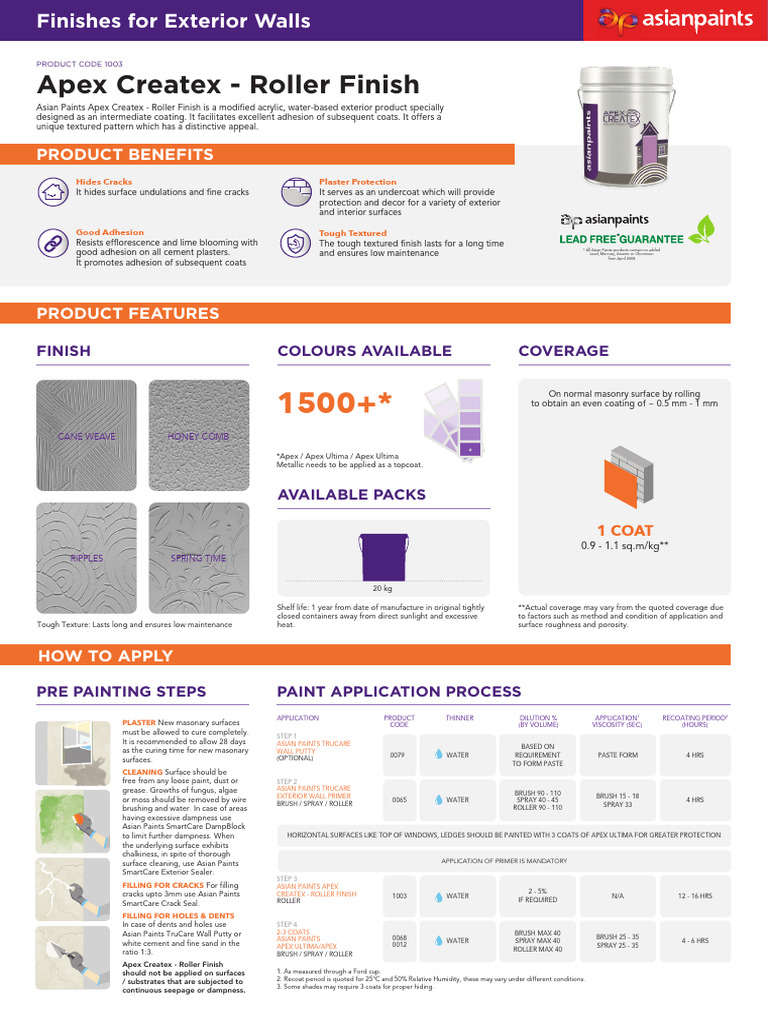 Apex Createx Roller Finish Guide | PDF | Paint | Plaster