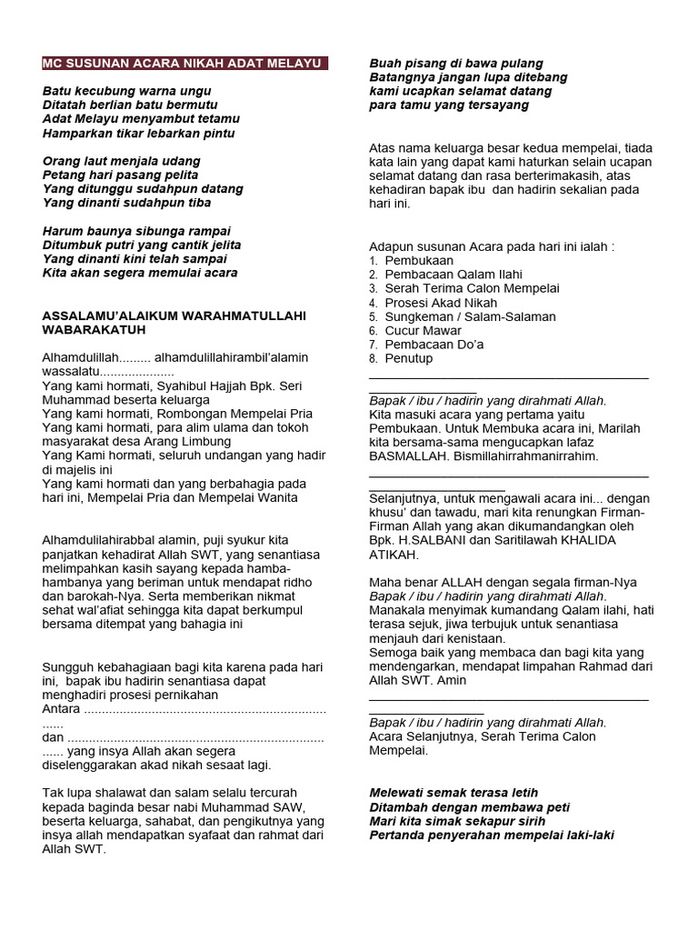 Susunan Acara Pernikahan Adat Melayu | PDF