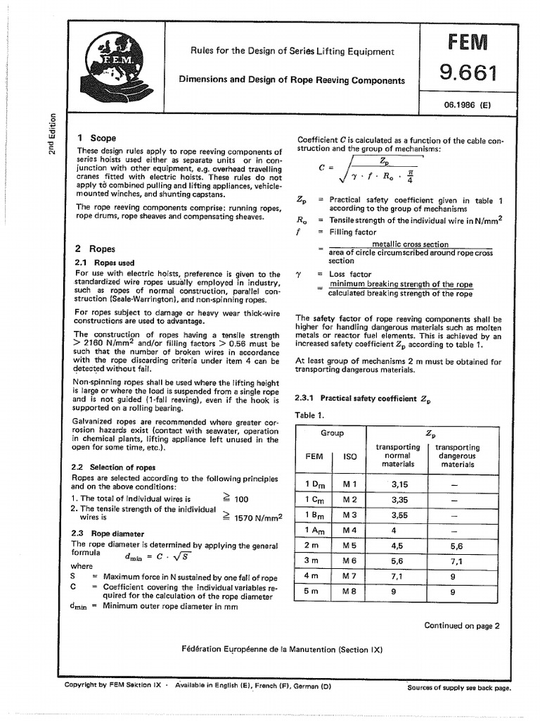 FEM 9.661-Dimensions and Design of Rope Reeving Components | PDF