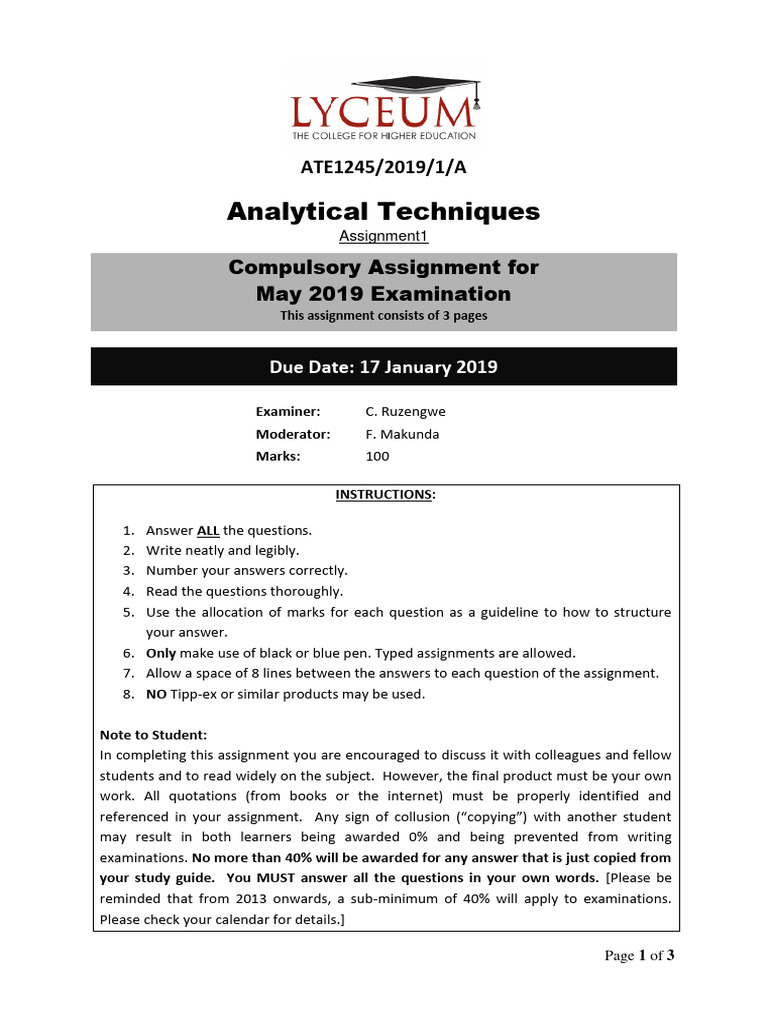 Analytical Techniques Assignment | PDF | Statistical Significance ...