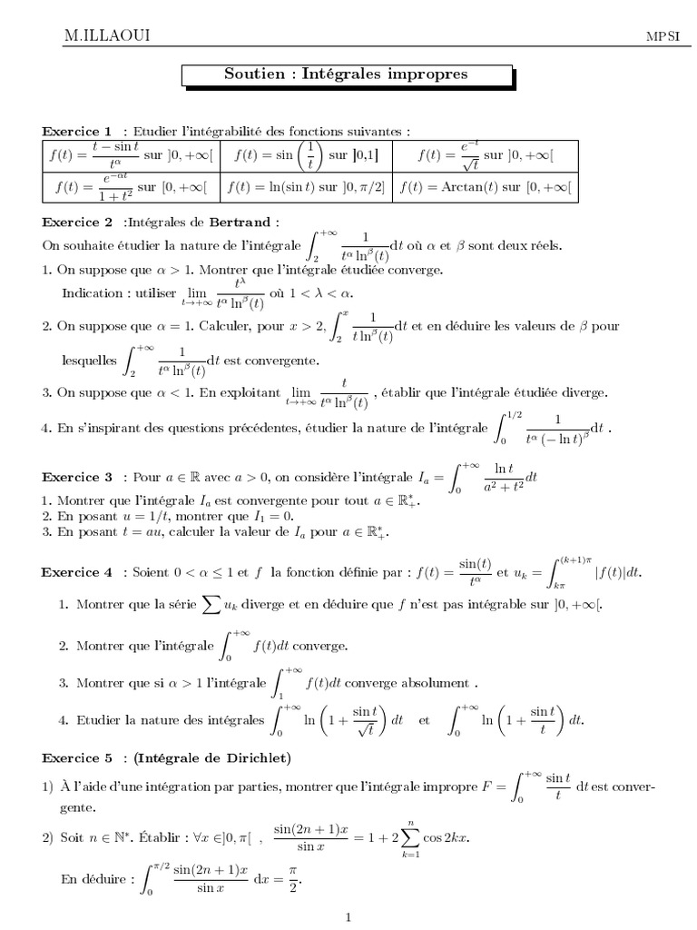 Soutien sur les intégrales impropres | PDF | Limite (mathématiques ...