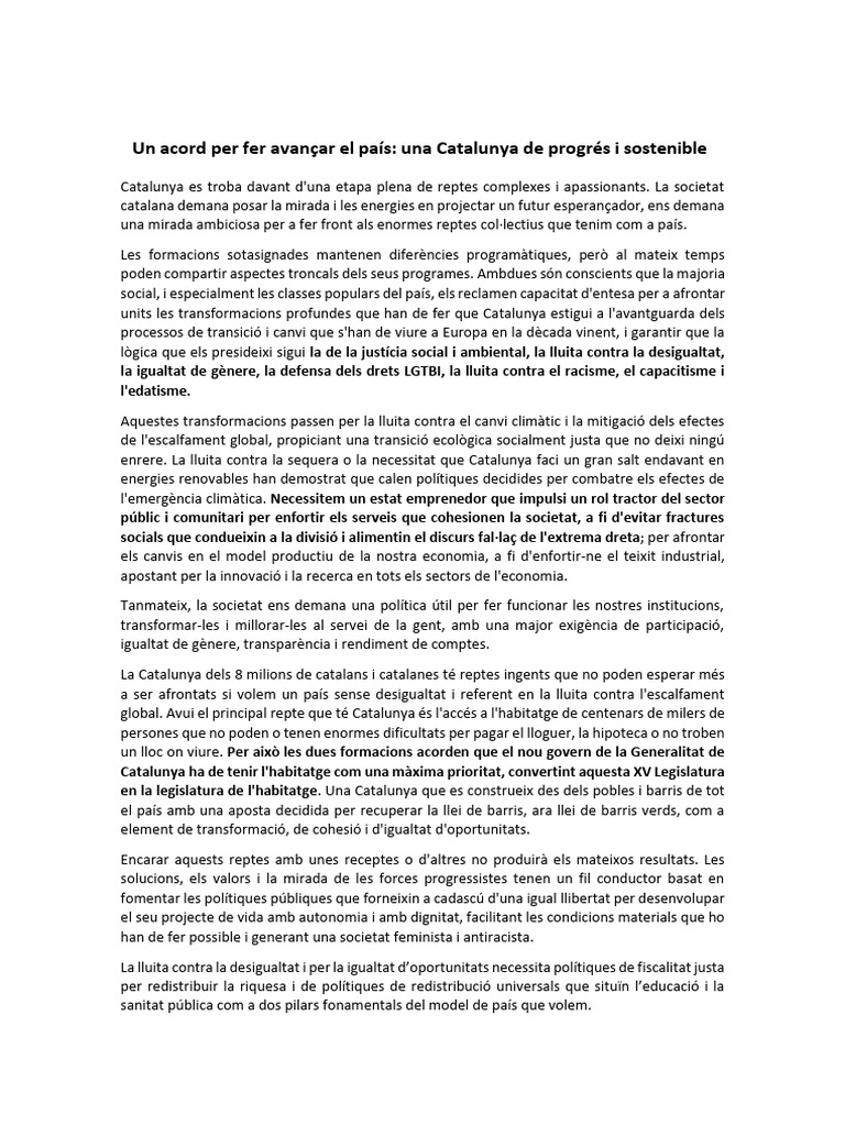 Preacord Entre El PSC I COMUNS Per La Investidura | PDF