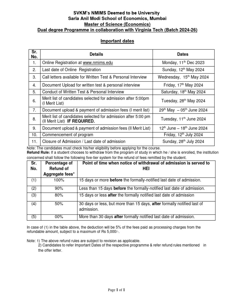 M.SC (Economics) Dual Imp Dates 2024 (Website) | PDF