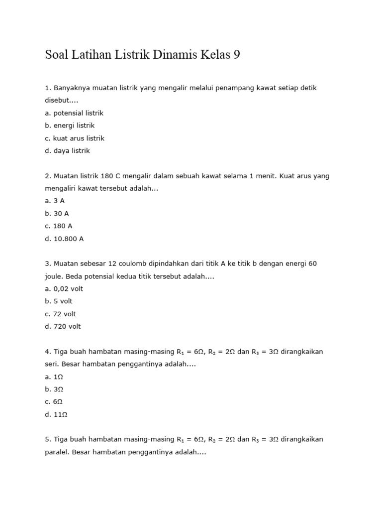Soal Latihan Listrik Dinamis Kelas 9 | PDF | Sains & Matematika