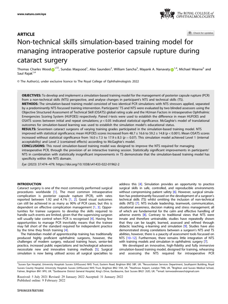 Non-Technical Skills Simulation-Based Training Model For Managing ...