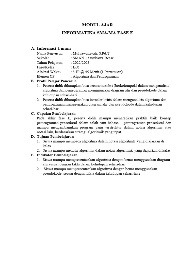 Modul Pembelajaran Algoritma Pemrograman | PDF | Karier & Perkembangan ...
