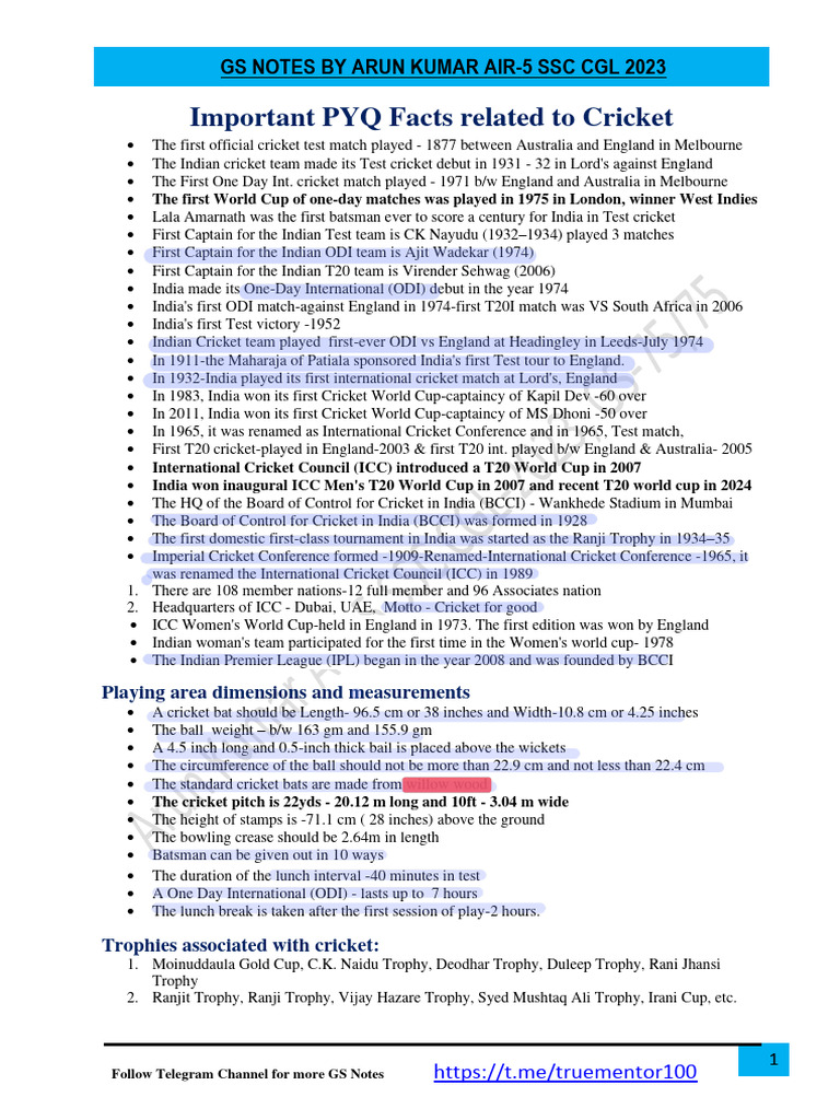 Cricket Related Static GS - 240718 - 201235 | PDF | Athletic Sports ...