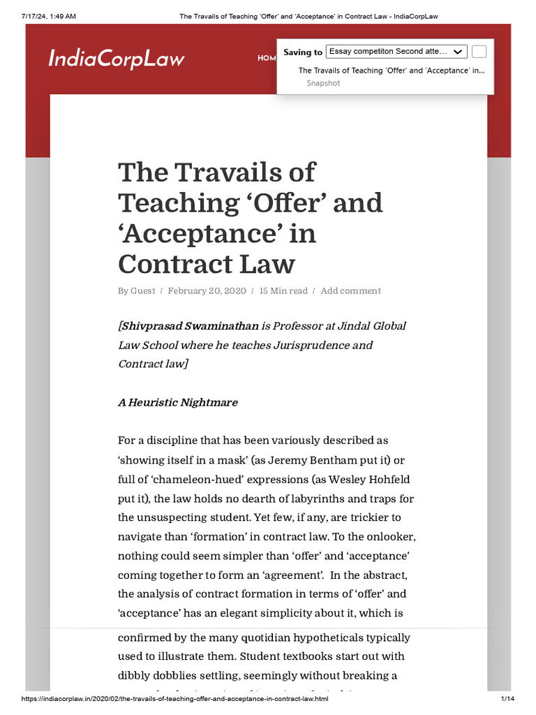 Teaching Offer and Acceptance in Contracts | PDF | Offer And Acceptance ...
