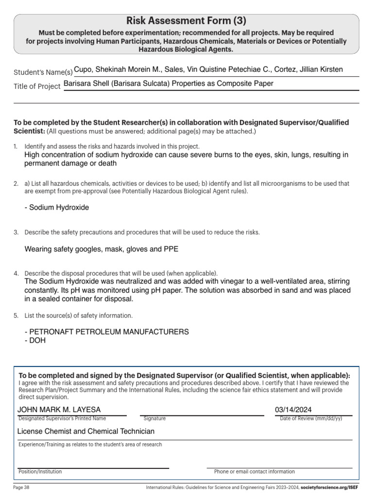 3 Risk Assessment | PDF | Sodium Hydroxide | Ph