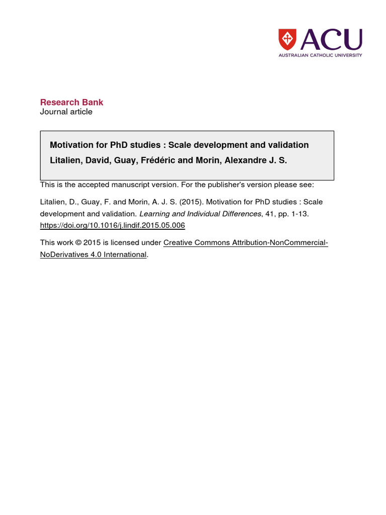 PhD Motivation Scale Development Study | PDF | Psychology