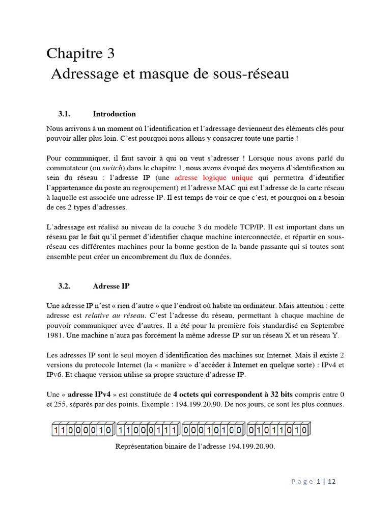Adressage et Masque de Sous-Réseau IP | PDF | Adresse IP | Protocoles ...