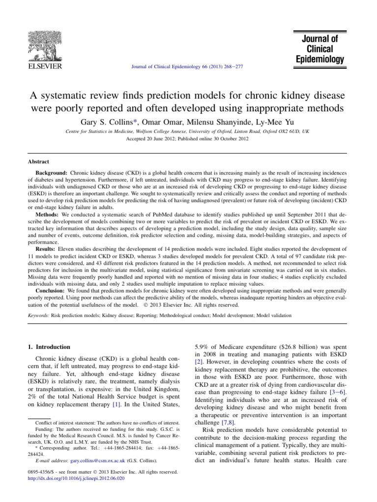 A Systematic Review Finds Prediction Models For Chronic Kidney Disease ...