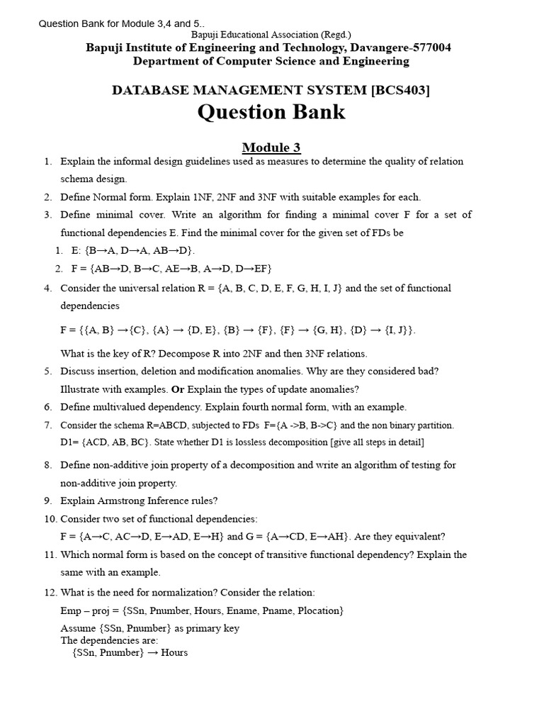 Database Management System Question Bank | PDF | Theoretical Computer ...
