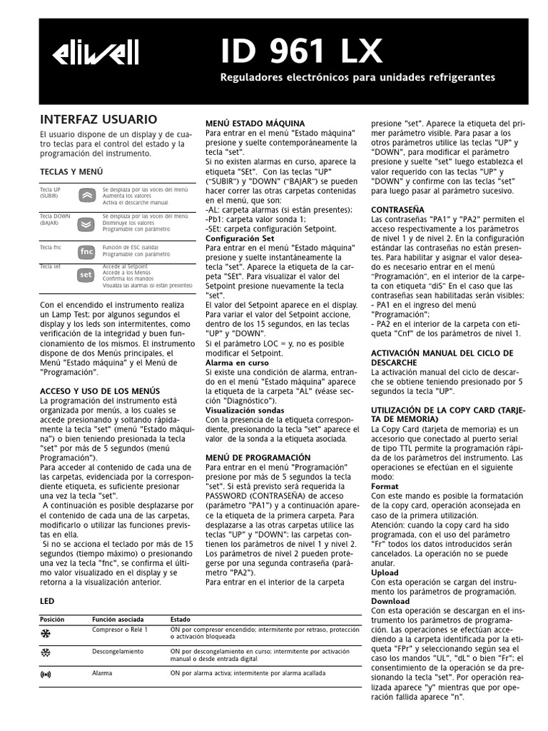 Eliwell ID 961 LX | PDF | Contraseña | Ingenieria Eléctrica
