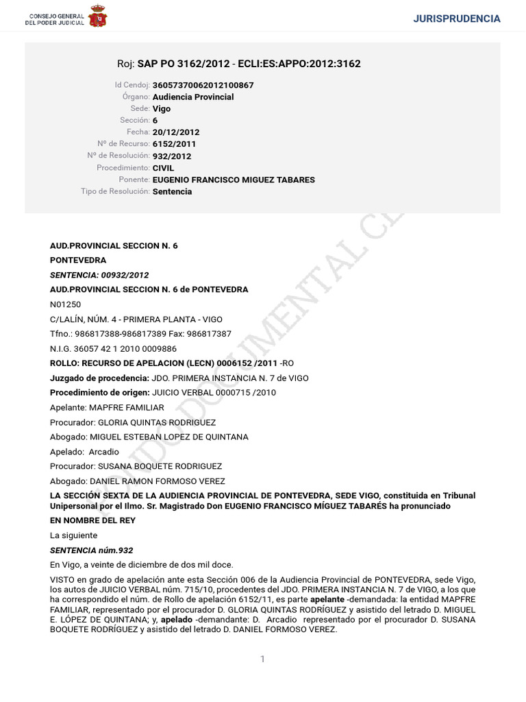 Sentencia sobre indemnización de Mapfre | PDF | Póliza de seguros | Seguro