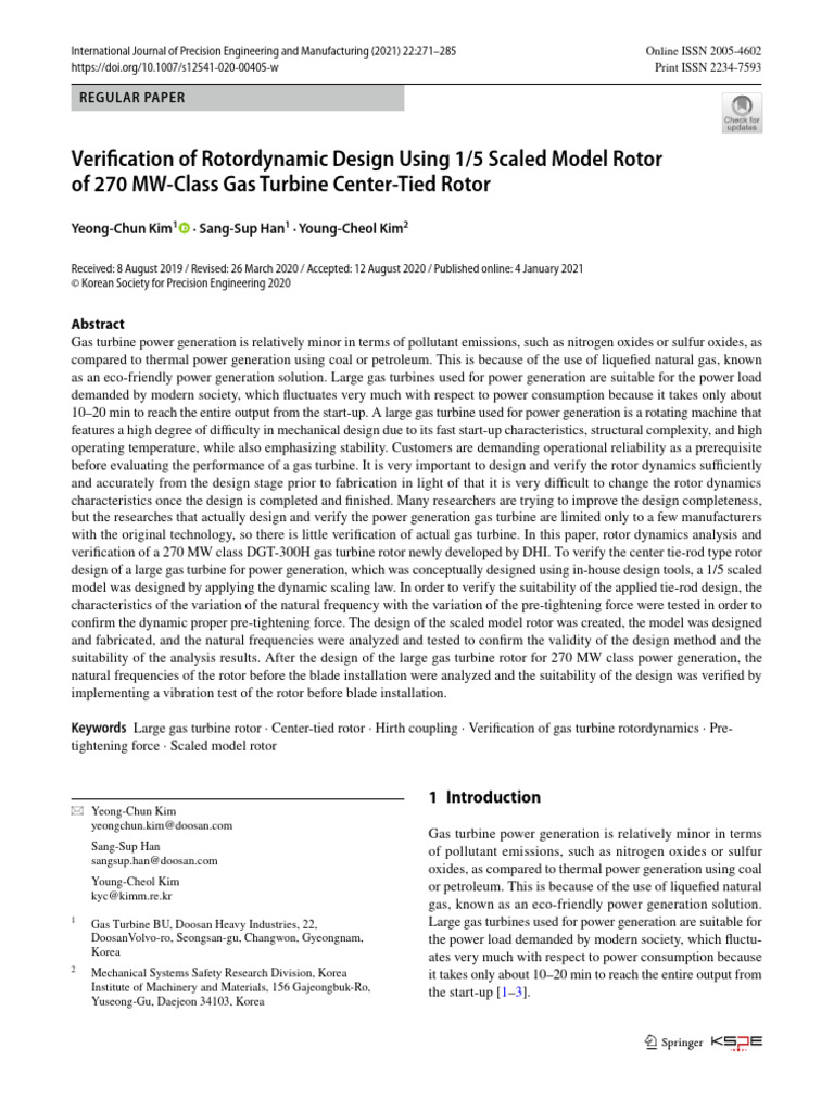 Gas Turbine Rotor Dynamics Verification | PDF | Turbine | Wind Power