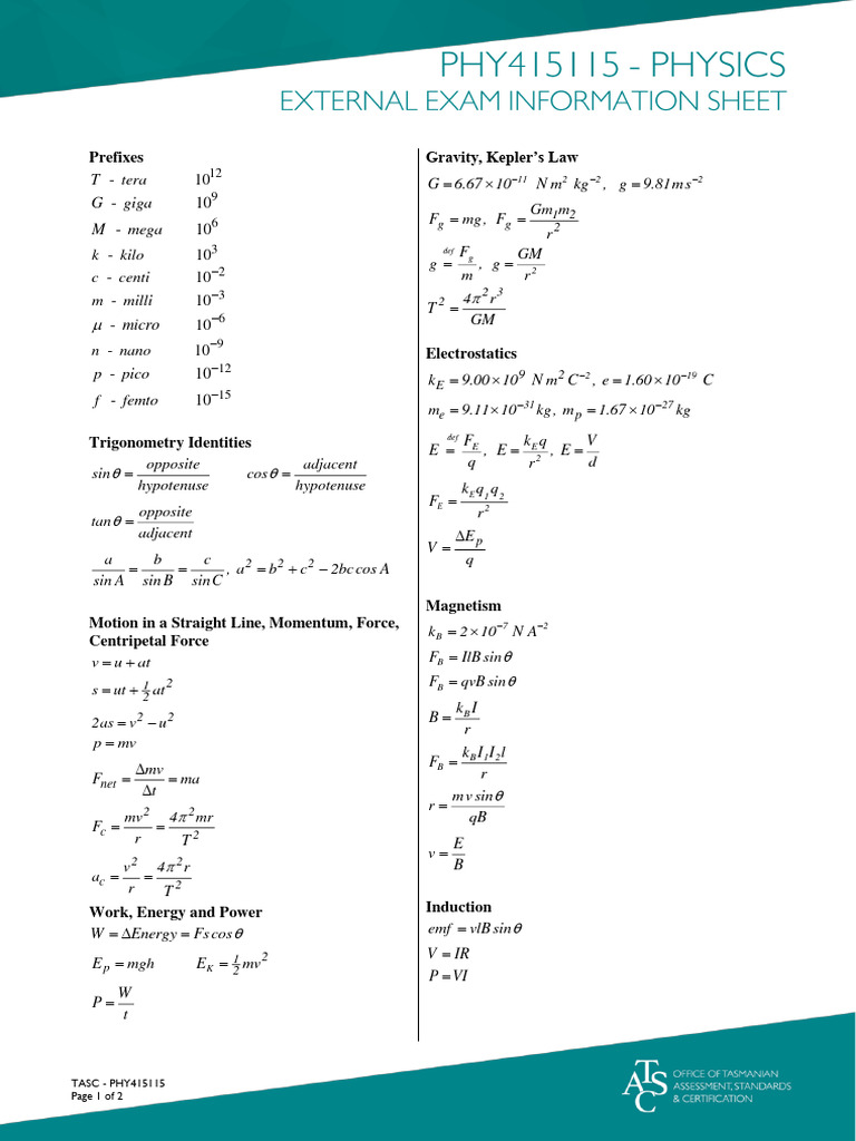 PHY415115 Information Sheet | PDF | Physics | Classical Mechanics
