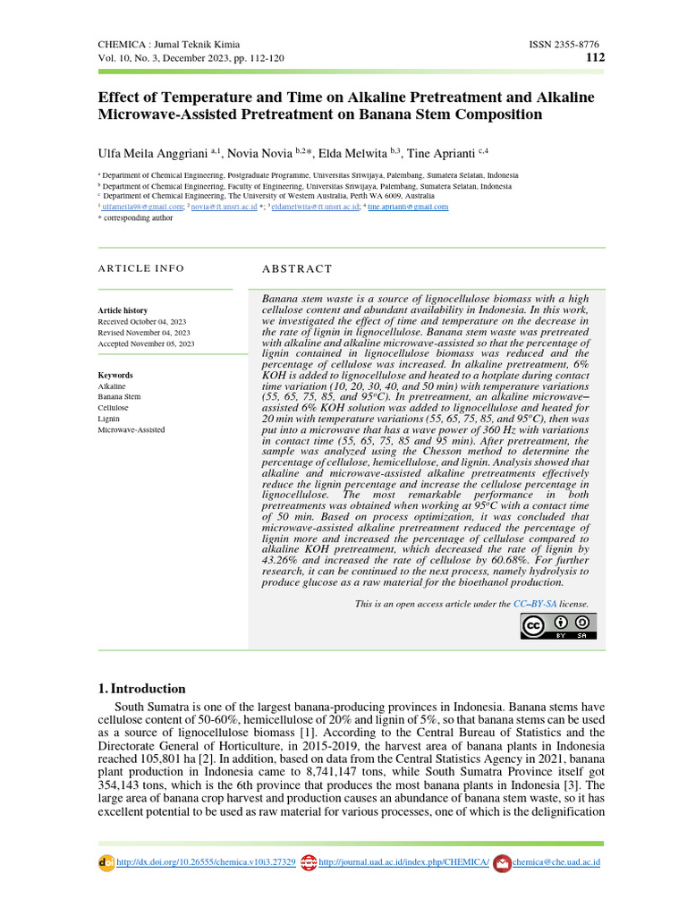Effect of Temperature and Time On Alkaline Pretreatment and Alkaline ...
