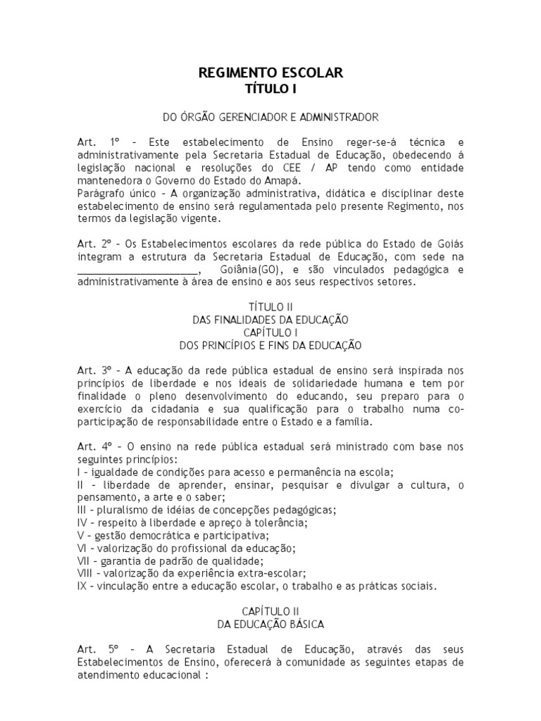 Modelo de Regimento Escolar | Download grátis PDF | Escolas de ensino ...
