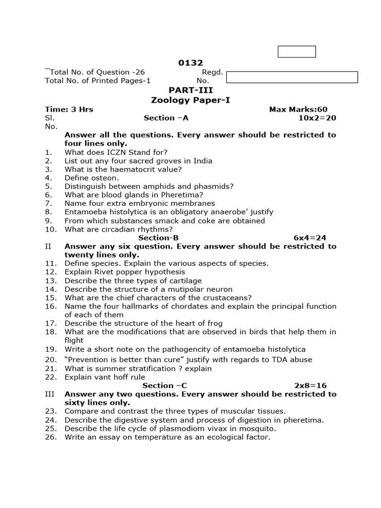 Zoology Exam Paper With Questions Pdf