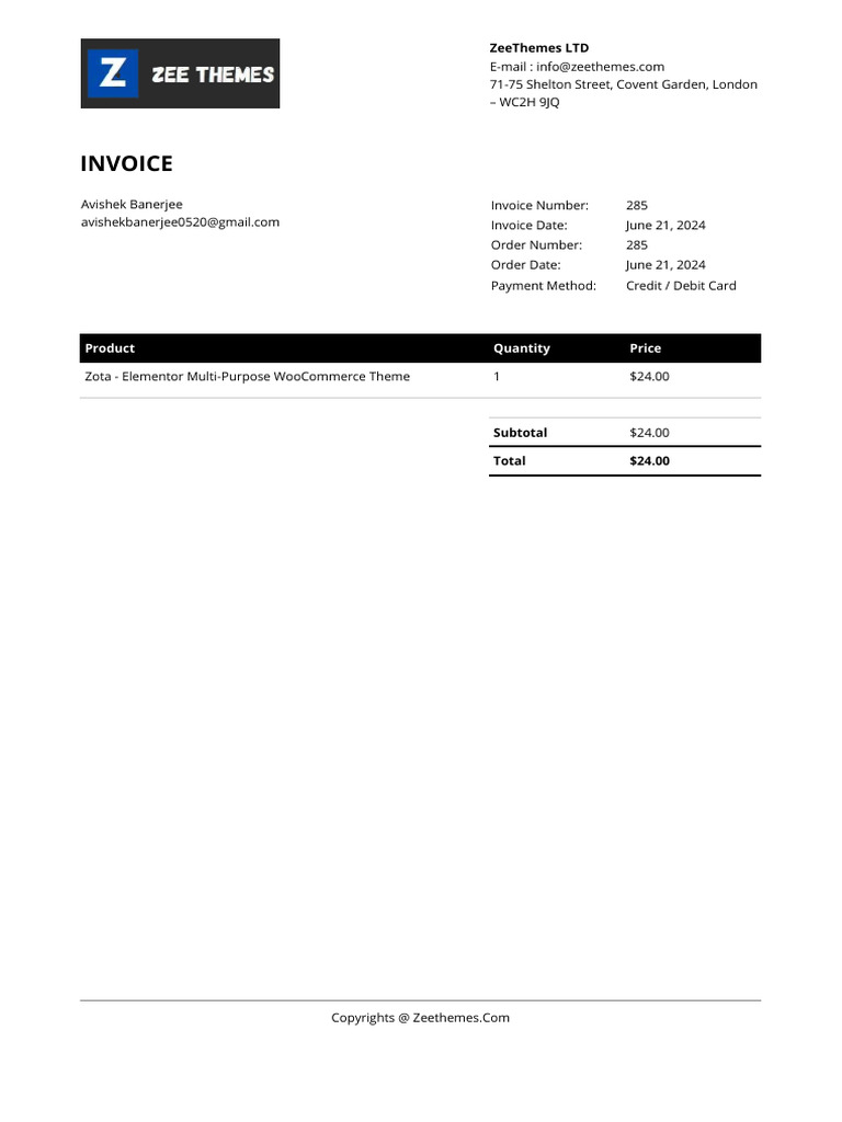 Invoice simple pdf