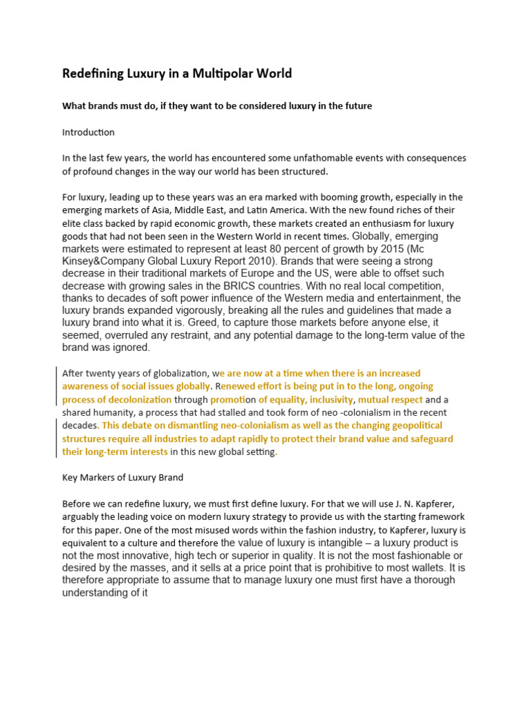 Redefining Luxury in A Decolonized World | PDF | Luxury Goods | Fashion