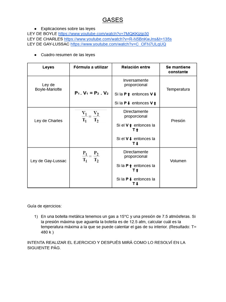 Leyes de Gases: Boyle, Charles y Gay-Lussac | PDF | Gases | Fases de la ...