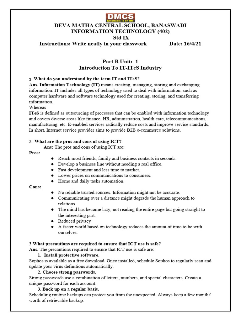I t notes ch 1 class 10 pdf educational technology information