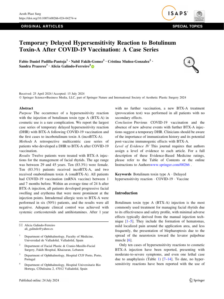 Post-Vaccine Hypersensitivity to Botox | PDF | Botulinum Toxin | Allergy