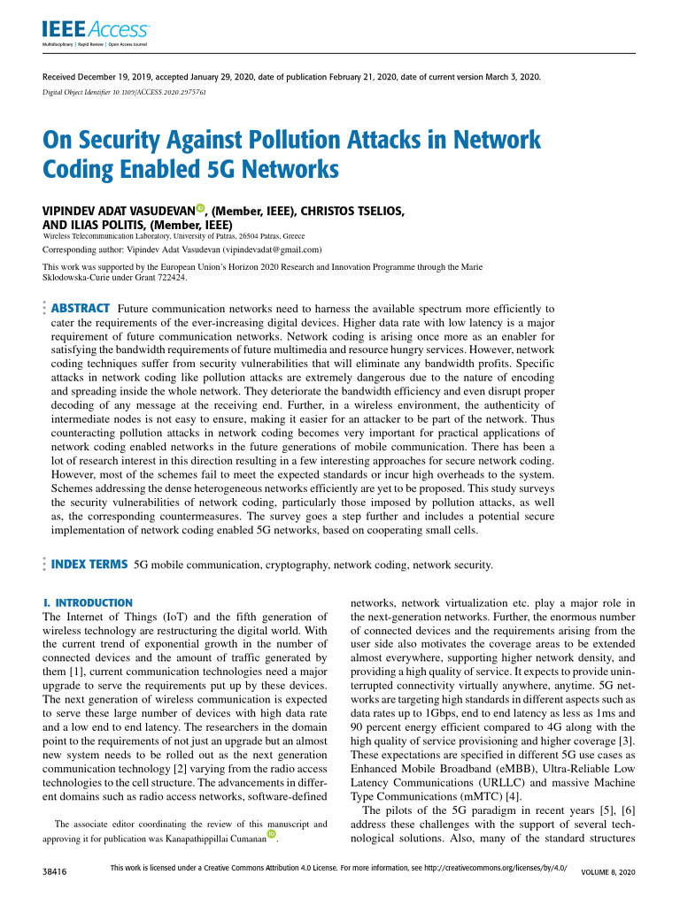On Security Against Pollution Attacks in Network Coding Enabled 5G ...