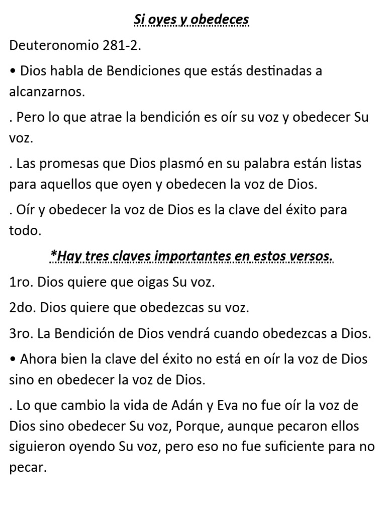 Obedecer a Dios: Clave de Bendiciones | PDF | Dios | Creencia religiosa ...