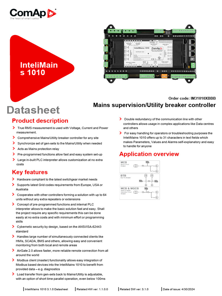 InteliMains 1010 Datasheet Overview | PDF | Power Supply | Programmable ...