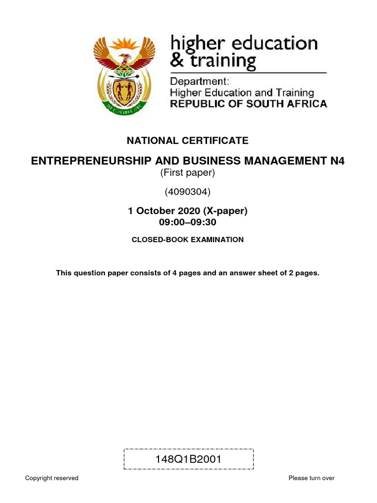 N4 Entrepreneurship and Business Management Paper 1 November 2020 | PDF ...
