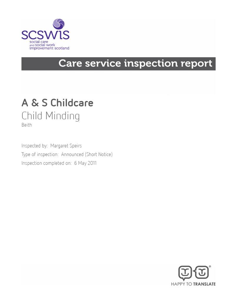 A & S Childcare Inspection Report 2011 | PDF | Child Care