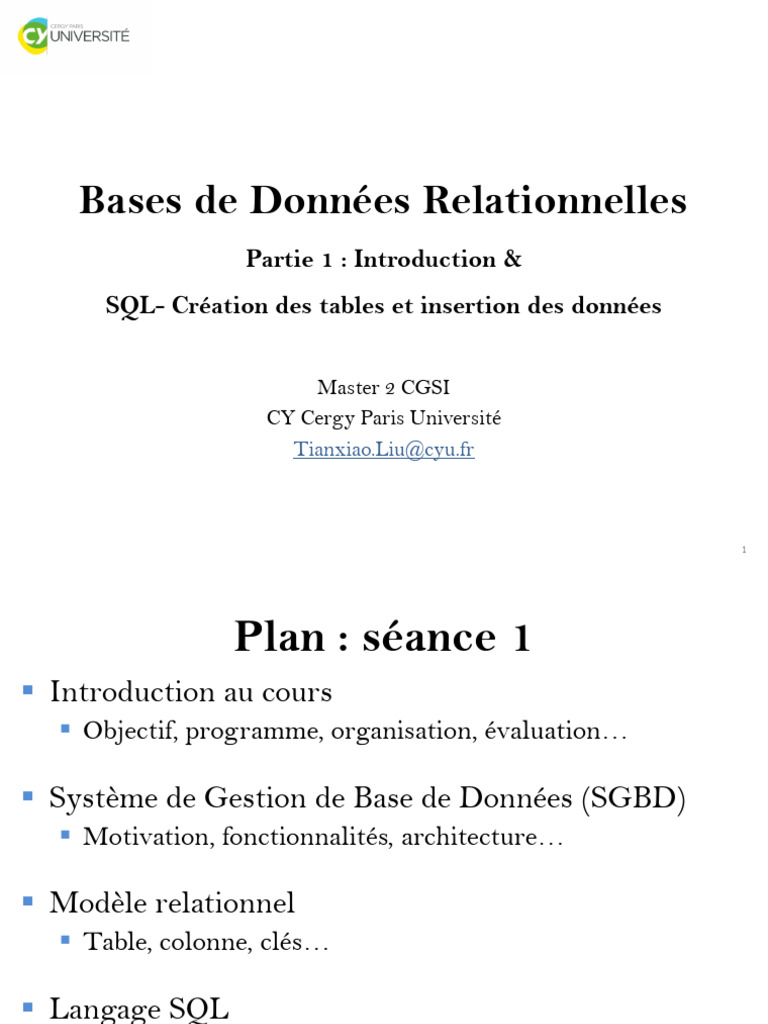 Introduction aux Bases de Données Relationnelles | PDF | SQL | Base de ...