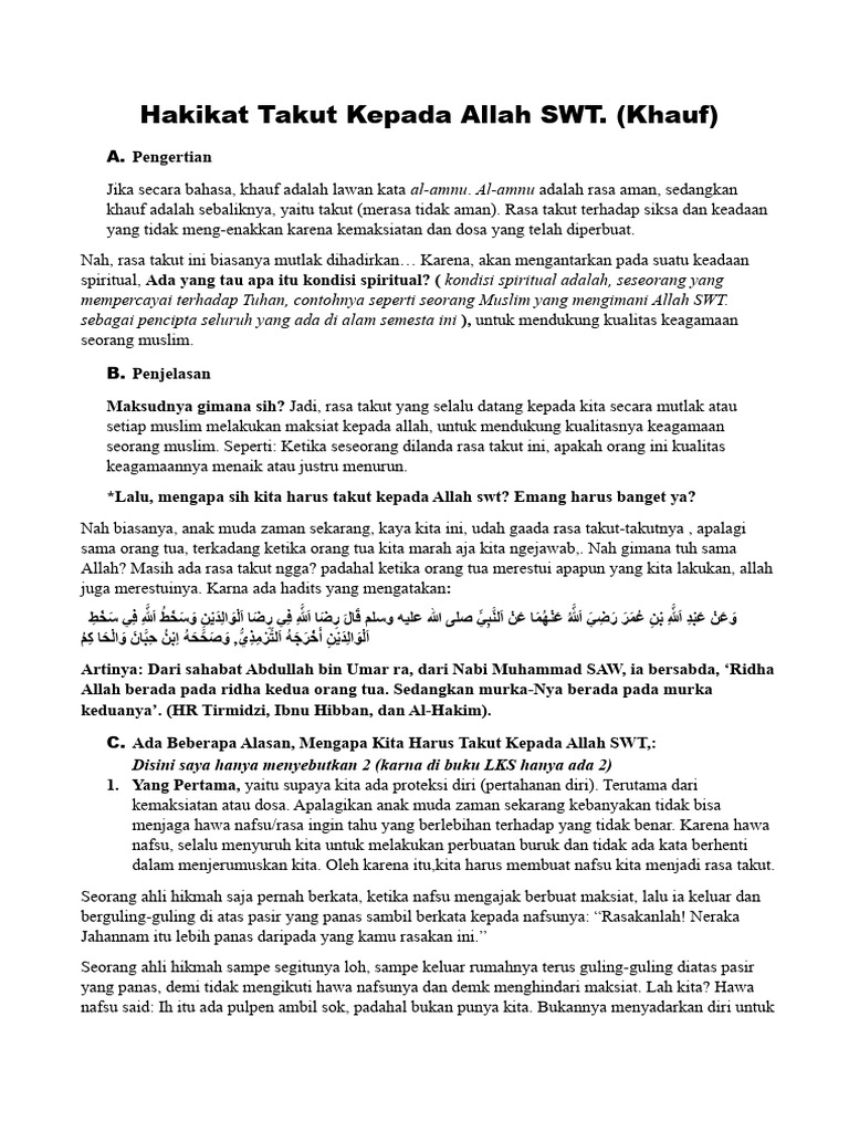 Khauf Takut Kepada Allah Swt Pdf Pengembangan Diri