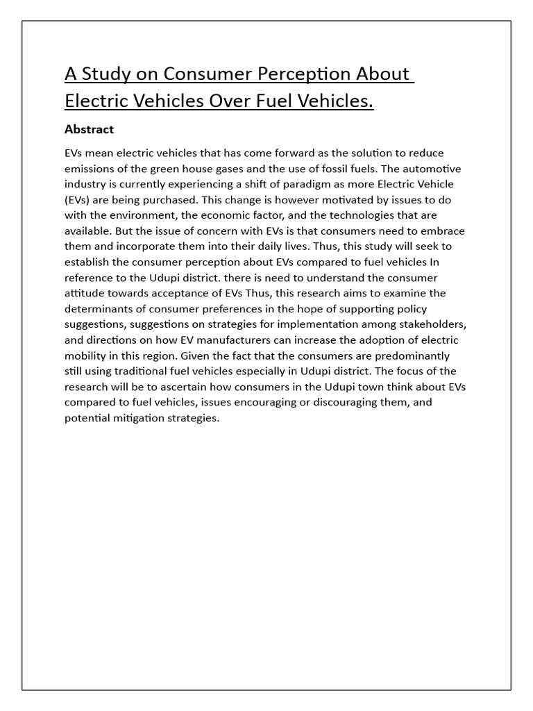 Consumer Perception of EVs in Udupi | PDF | Self-Improvement ...