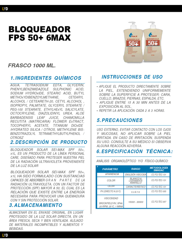 Bloqueador Solar 6MAX FPS 50+ 1L | PDF | Protector solar