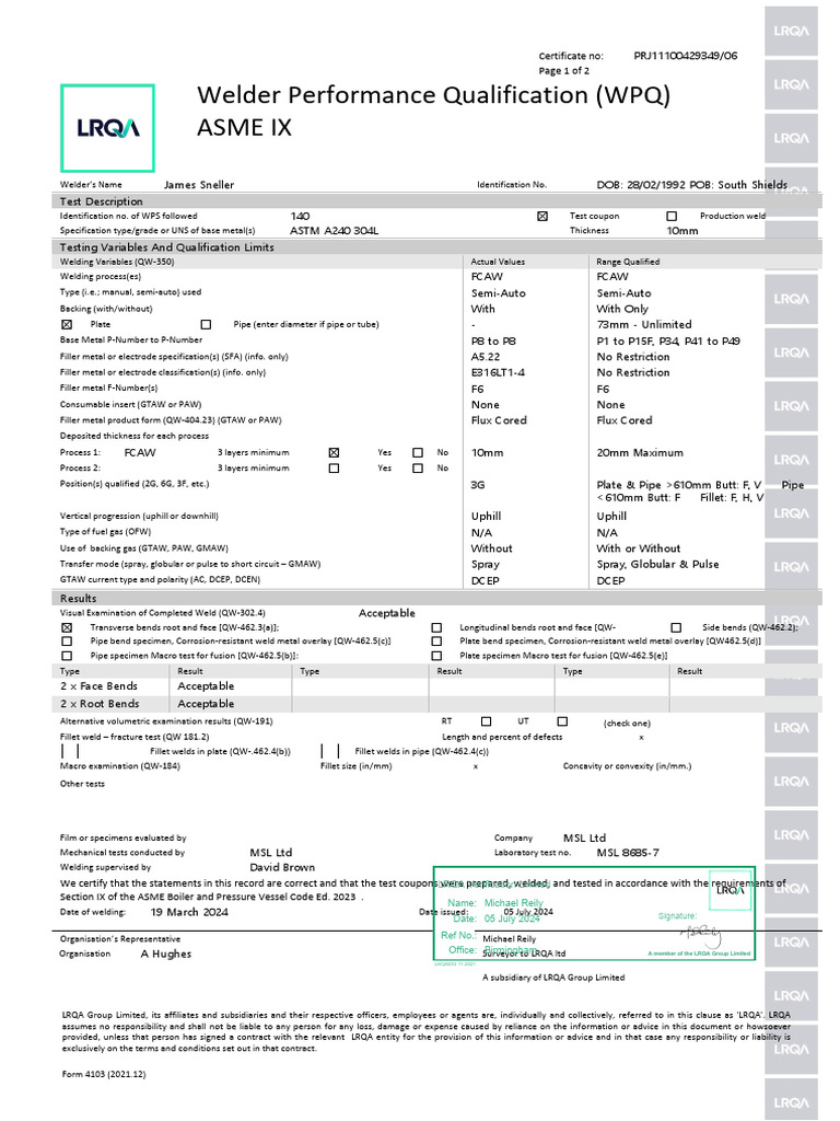 Welder Performance Qualification Certificate | PDF | Welding | Construction