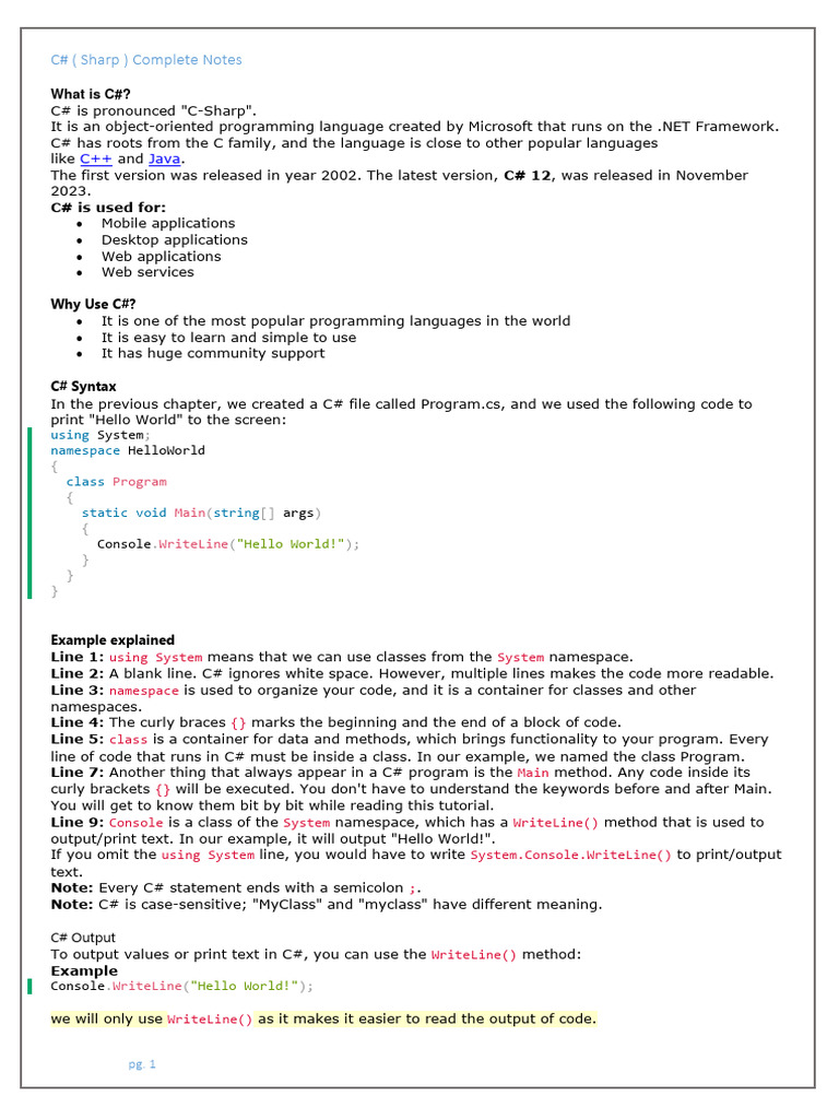 Short Syllbus Visual C Sharp Programming Notes 5th Semester | PDF | C ...