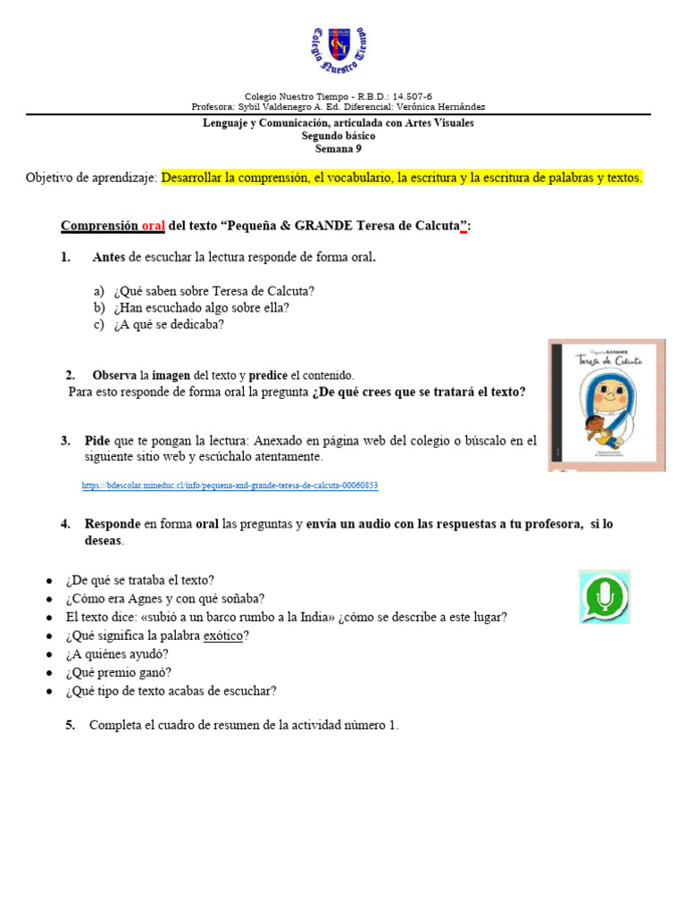 Actividades de Lenguaje y Artes para 2° Básico | PDF | Artes del ...