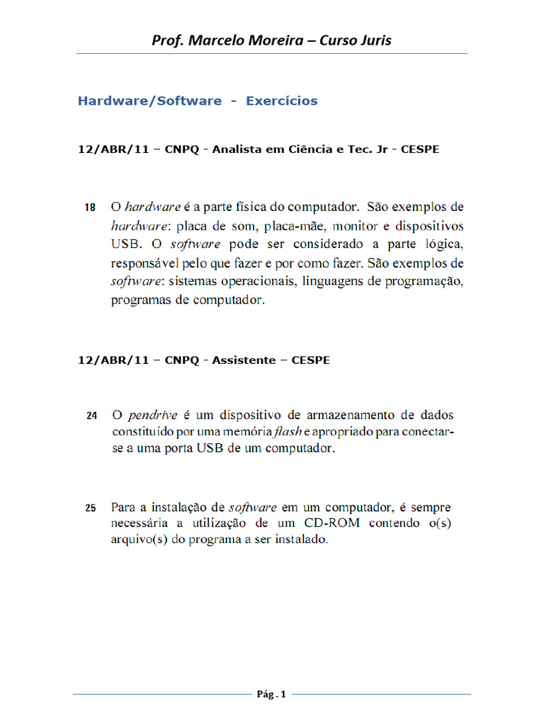 Exercícios de Hardware e Software para Concursos | PDF | Armazenamento ...
