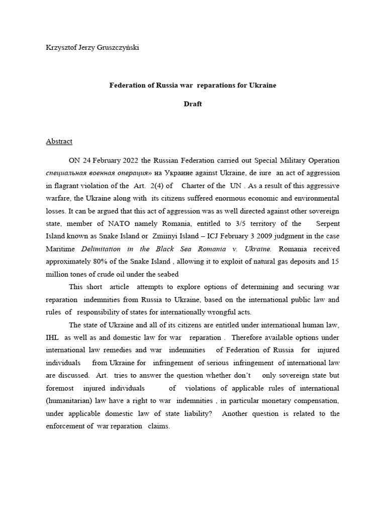Federation of Russia War Reparations For | PDF | International Law ...